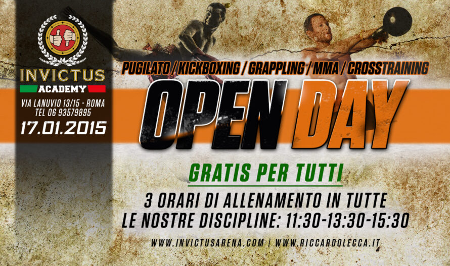 17 Gennaio, OPEN DAY GRATUITO con Pugilato, Kick Boxing/Thai Boxe, Crosstraining, Grappling e MMA